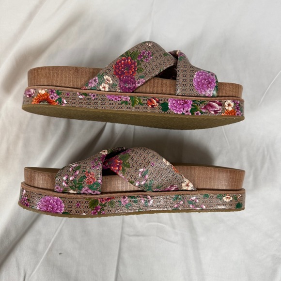 Johnny Was Jenna X Band Floral Platform Slide Sandals Brown Colorful Women's 7.5 - Picture 2 of 9